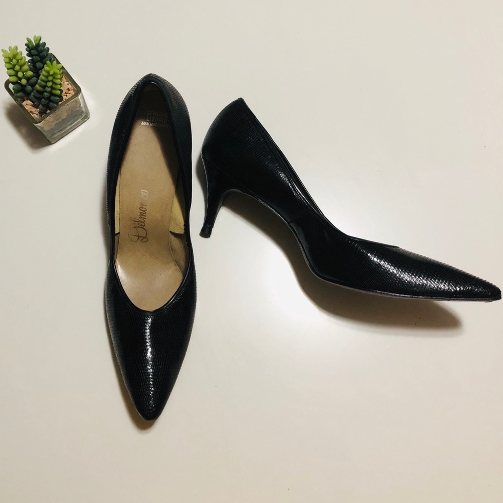 Vintage Blk Lizard Pointed Pumps Sz 9 1/2 AAA (8)